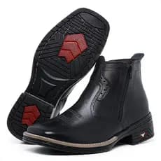 Bota Botina Lisa de Couro Masculina Confort Oferta Texana Casco Tatu Bico Quadrado Country