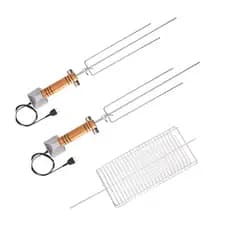 Kit 2 Espetos Giratório Elétricos Tridente INOX 1 Grelha De Peixe