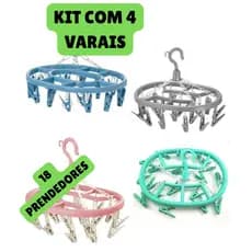 KIT com 4 Varal Multiuso Para Roupa Íntima 18 Prendedores Calcinha Cueca Meias Lavanderia