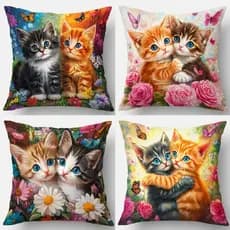 Kit c/ 4 Capas Almofadas Decorativa 45x45 Gatos Fofos Estampada Sofá Sala Quarto Decoração Luxo Zíper Invisível Moderna