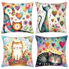 Kit c/ 4 Capas Almofada 45x45 Gato Gatinhos Decorativa Estampa Moderna Sala Sofá Estampa Luxo Zíper Invisível Moderna