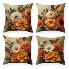 Kit c/ 4 Capas Almofada 45x45 Flores do Campo Decorativa Estampa Sala Sofá Estampa Luxo Zíper Invisível Casa Moderna