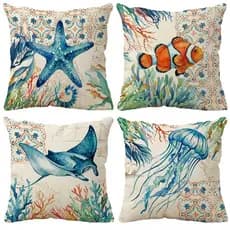 Kit c/ 4 Capas Almofada 45x45 Decorativa Fundo Do Mar Estampa Moderna Sala Sofá Estampa Luxo Zíper Invisível Moderna