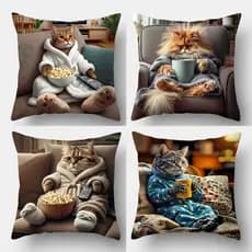 Kit c/ 4 Capas Almofadas 45x45 Gatinhos Fofos Gato Pet Decorativa Sala Sofá Quarto Luxo Zíper Invisível  Estampa Moderna