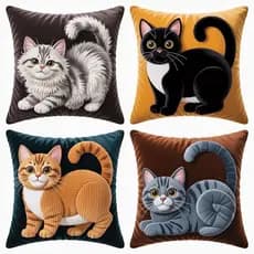 Kit c/ 4 Capas Almofada Gato Fofo 3D Decorativa Estampa Moderna Sala Sofá Estampa Luxo Zíper Invisível Casa Moderna
