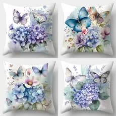 Kit c/ 4 Capas Almofada 45x45 Borboleta Lilas Decorativa Estampa Moderna Sala Sofá Estampa Luxo Zíper Invisível Moderna