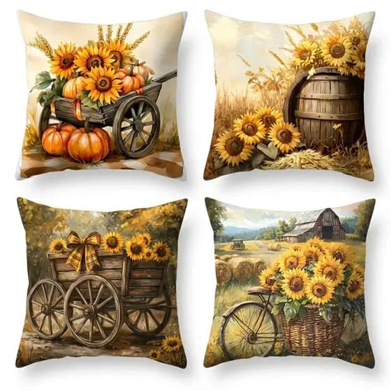 Kit 4 Capas de Almofada 45x45 Girassol Floral Flores Decorativa Sala Sofá Quarto Capa Almofada Estampada Luxo