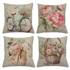 Kit c/ 4 Capas de Almofadas 45x45 Decorativas Zíper Invisível Poliéster Sala Quarto Rosa Bailarina Delicado Moderno