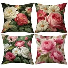 Kit c/ 4 Capas Almofada Flores Elegantes Decorativa Estampa Moderna Sala Sofá Estampa Luxo Zíper Invisível Casa Moderna