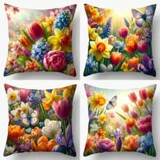 Kit c/ 4 Capas Almofada 45x45 Flores Floral Decorativa Estampa Moderna Sala Estampa Luxo Zíper Invisível Casa Moderna