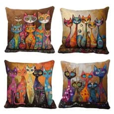 Kit c/ 4 Capas de Almofada 45x45 Gatinhos Fofos Gato Decorativa Sala Quarto Sofá Decoração Moderna Zíper Invisível