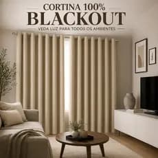 Cortina Blackout Tecido 2 Partes Iguais com Ilhós Cromado, Abertura ao Meio Bloqueia até 90% da Luz