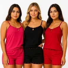 Kit 3 Baby Doll Feminino Malha Conforto Pijama Verão Pijama Feminino Adulto de Dormir Malha Fria Liso