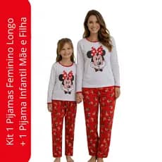 kit 1 pijama feminino adulto + 1 pijama infantil feminino Minnei Estampa Fofa Petsonagens Calça comprida  Mãe e Filha