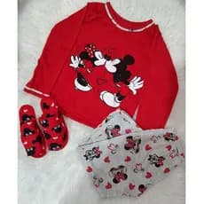 Kit 1 pijama infantil feminino + 1 pantufa infantil MEM longo manga comprida personagens