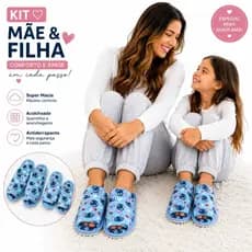 kit 2 pantufas mãe e fiilha stitch irmã chinelo de quarto quentinho Fofos Personagens Azul