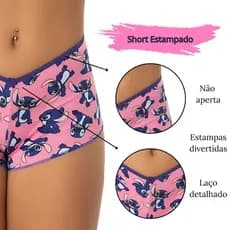 Kit 10 Shortinho Estilo Cueca Feminina Calcinha Adulto Estampado Personagens Conforto Roupas de dormir