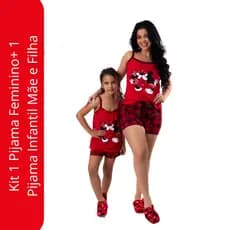 Kit 1 pijama feminino adulto + 1 pijama feminino infantil alcinha Verão personagens MEM Short dool Baby doll Mãe e Filha