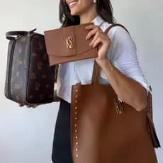 Kit Bolsa Feminina 3 em 1 Sacola Grande Tote Trabalho Faculdade + Necessaire e Estojo Organizadora