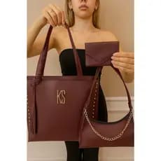 Kit 3 Peças Bolsa Feminina Sacola Grande de Ombro + Bolsa Baguete e Carteira Dia a Dia