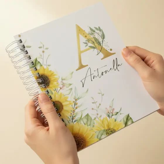 Caderno Floral Girassol Personalizado A5 Personalize Com a Inicial e o Nome