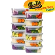 Kit Marmita fitness Potes 750ml Travas Laterais Reutilizável BPA FREE organizadores de alimentos vasilhas