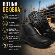 Botina Bota De Segurança Biqueira de PVC Bidensidade Cartom Flex Couro PVC - Preto