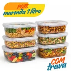 KIT POTE MARMITA TRANSPARENTE REUTILIZAVEL MICROONDAS GELADEIRA FREEZER
