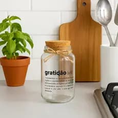 Pote de Vidro Hermético Bomboniere Mantimentos Decorativo Com frases Gratidão
