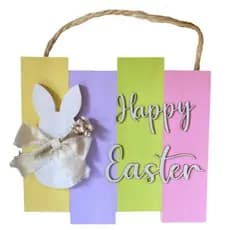 Placa com alça Decorativa Happy Easter Páscoa Porta Decoração