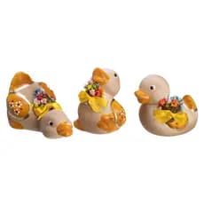 Trio Pato Bebê Filhote Cerâmica Enfeite Sala Casa Cozinha Decoração Rústica Jardim