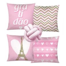 Kit 4 Capas de Almofadas Modernas Luxos 42x42 Gratidão Rosa Mais Uma Almofada No Nozinho Escandinavo