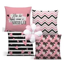 Kit 4 Capas de Almofadas Modernas Decorativas Luxos 42x42 Mais 1 Almofada Flor 35x35 Nosso Lar