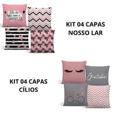 02 Kits Com 04 Capas Luxos 42cm x 42cm Lindas Estampas Modernas Decoração Nosso Lar E Cílios