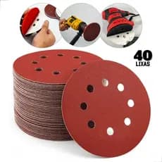 Kit 40 Disco Lixa para madeira metal massa e similares 125mm 8 Furos lixadeira roto orbital