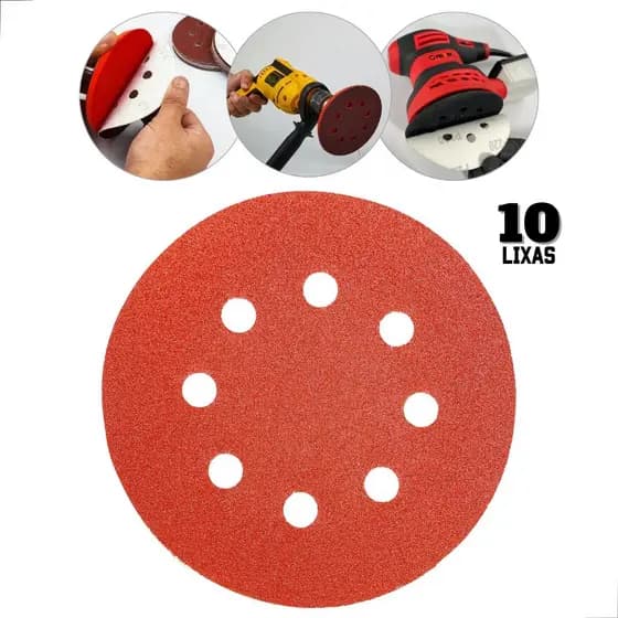 Kit 10 Disco Lixa para madeira metal massa e similares 125mm 8 Furos lixa roto orbital