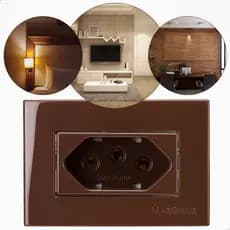 Tomada de Embutir P/ Moveis Planejados Bancada Mesa Cozinha Sala Painel 2P+T 20A 250V Marrom MG
