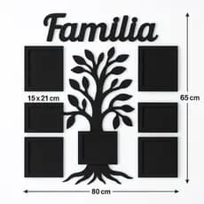 Quadro Família com Porta-Retratos em MDF Preto – Decoração de Sala, Corredor e Escritório