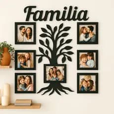 Árvore da Família em MDF com 7 Molduras – Painel Decorativo para Fotos 15x21cm