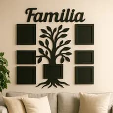Porta-Retrato Árvore da Família em MDF Preto – 7 Molduras 15x21cm | Decoração de Parede Moderna