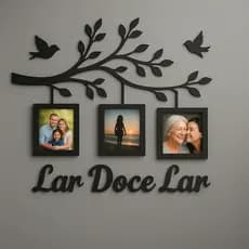 Quadro Porta Retrato MDF Preto – Decoração de Parede “Lar Doce Lar”