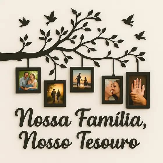 Quadro Decorativo Árvore da Família com Porta Retratos – Nossa Família, Nosso Tesouro