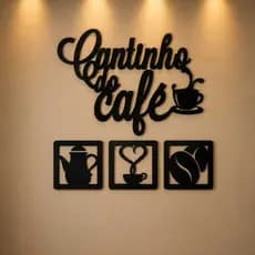 Kit Escrita Cantinho do Café Decoração De Parede Aplique Preto MDF Frase Decorativa Xícara