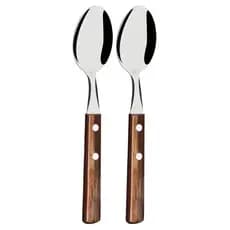 Kit 2 Colheres de Mesa Sopa Tramontina Polywood Inox Cabo Castanho