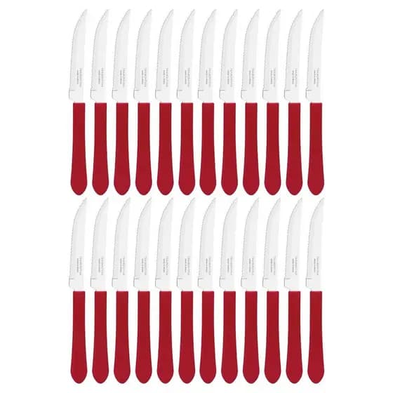 Kit 24 Faca Tramontina Leme Churrasco Inox Cabo Vermelho 4"