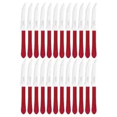 Kit 24 Faca Tramontina Leme Churrasco Inox Cabo Vermelho 4"