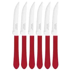 Kit 6 Faca Tramontina Leme Churrasco Inox Cabo Vermelho 4"