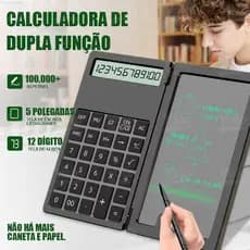 Calculadora 2 em 1 Portátil 12 Dígitos com Tela de Escrita Digital Mini Escolar Escritório 5 polegadas
