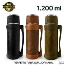 Garrafa Térmica Inox 1200ml Premium Com Alça Quente Frio Água Café Viagem Camping Tampa Copo