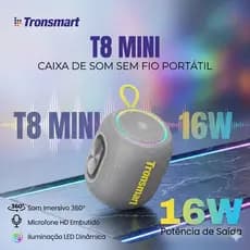 Caixa De Som Bluetooth Tronsmart T8 Mini Potente IPX7 Som 360° Grave Forte 20H Cinza